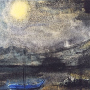 Original Watercolour, &#39;Moonlit Sailing Boat&#39;, Circa 1990, Dorothy Litherland