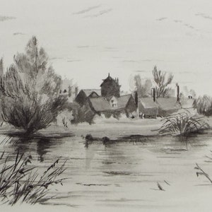 Original Watercolour, &#39;Village by the River&#39;, Dated 1884, Artist Unknown
