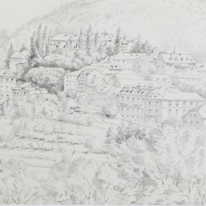 Original Pencil Drawing, &#39;Badan Baden&#39;, dated 1887, Artist unknown