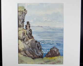 海岸の崖」のオリジナル水彩画、1890 年頃、作者不明 - Etsy 日本