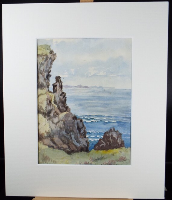 海岸の崖」のオリジナル水彩画、1890 年頃、作者不明 - Etsy 日本