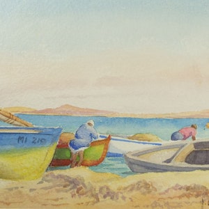 Original Watercolour, 'North African Fishermen', Dated 1950, J M Morton