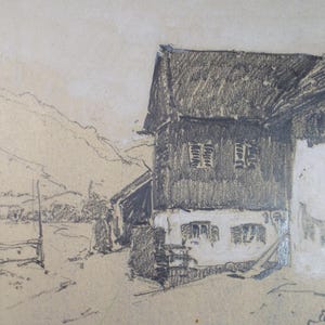 Original Pencil Drawing, &#39;Alpine Farmhouse&#39;, dated 1932, Hans Von Heider (1867-1952)
