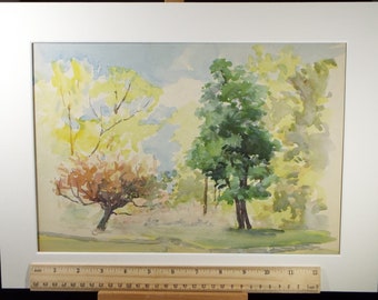オリジナル水彩画、「春の木々」、1940 年頃、ヒルダ・バーフォード