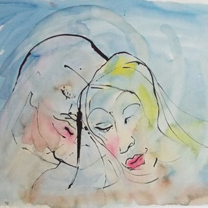 Sven Berlin: &#39;&#39;Man and Woman&#39;&#39; Watercolour & Ink Painting