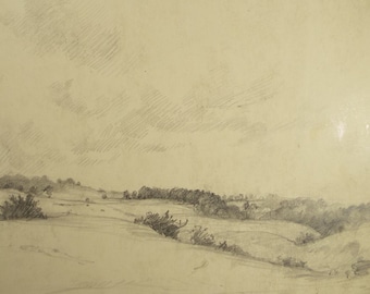 Original Pencil Drawing, 'Hilly Landscape', Circa 1920's, Nan C. Livingstone (1876-1952)