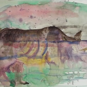 Sven Berlin Rhinoceros Watercolor & India Ink Painting, 1980s