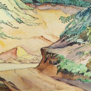オリジナルの木炭と水彩画、「田舎道」、1930 年代頃、フランク ハロルド リード FRPS (1881-1960)