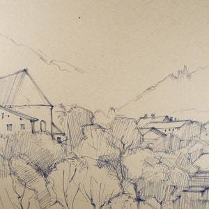 Dessin original au crayon et à l’encre, &#39;Reith Austria&#39;, daté de 1957, Douglas Pittuck (1911-1993)