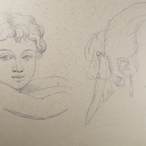 Original Pencil Drawing , &#39;Two Head Studies&#39;, E.W. Willson (19th Century) -  from an album of drawings dated 1872
