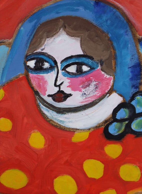 オリジナルの油彩画「女性の肖像」、作者不明、1990年代頃 - Etsy 日本