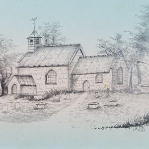 Original Pencil Drawing, &#39;Country Church&#39;, dated 1857, artist unknown