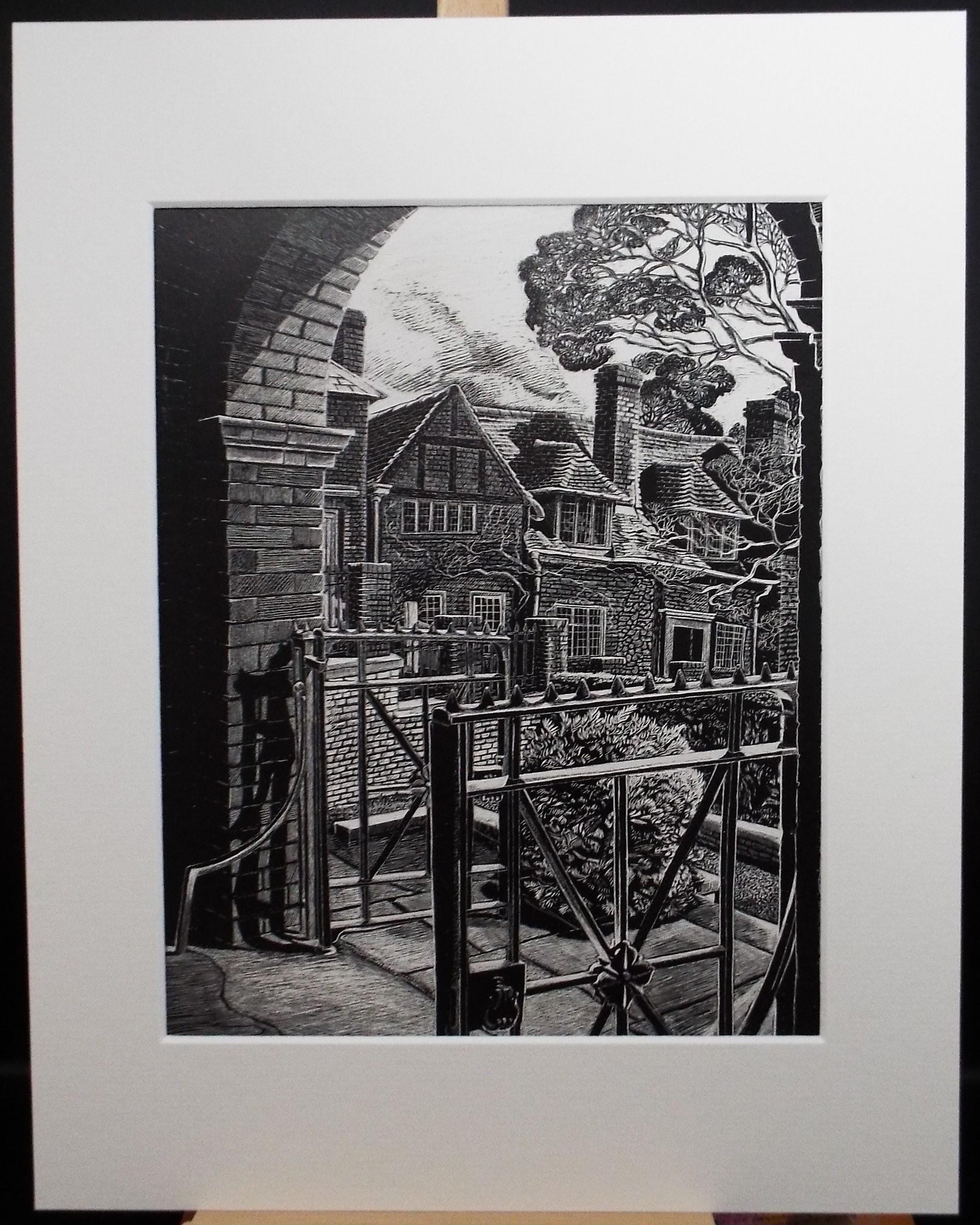 Scrapeboard Drawing Original Scraperboard Drawing, 'manorhouse', Lorraine Abraham RSMA ...