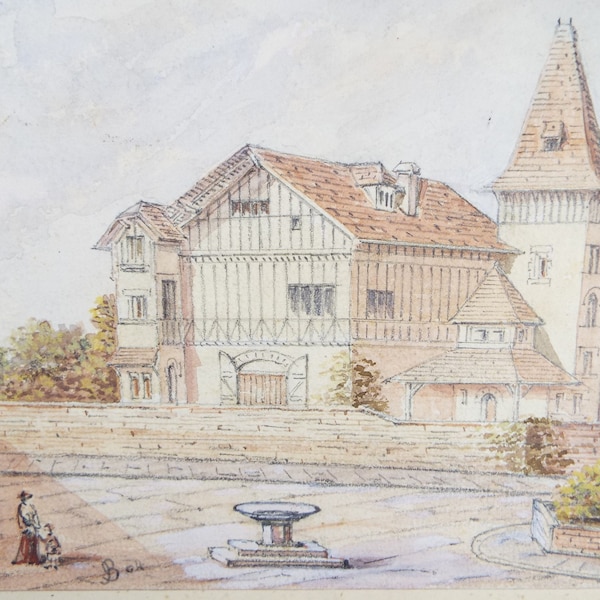 Original Watercolour, late 19th Century , 'Half-Timbered Building' Artist Unknown