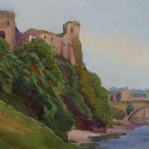 Original Watercolour, &#39;Ruin above the River&#39;, Circa 1950&#39;s, Artist Unknown