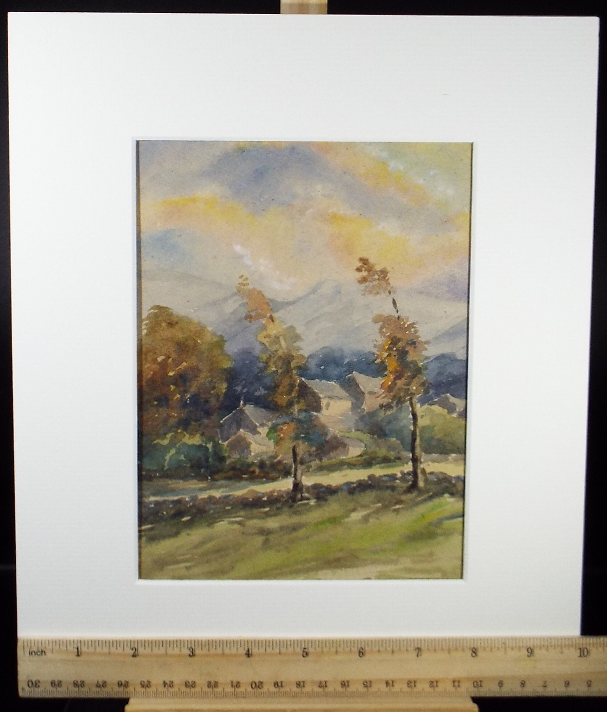 Original Watercolour on Paper, 'village Below the Hills With