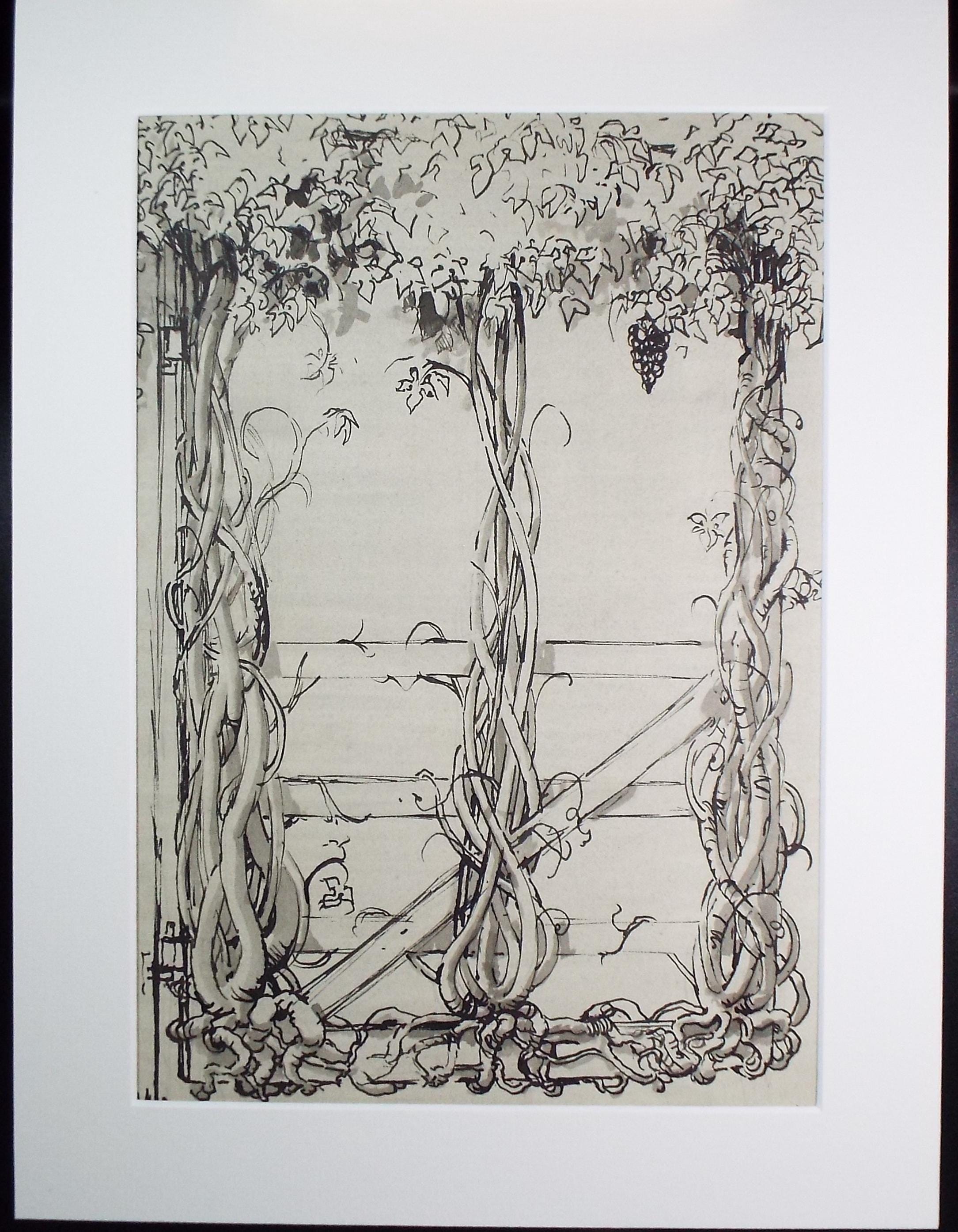 Original Pen & Ink Drawing, 'winding Grape Vines', Dated 1959, Artist ...