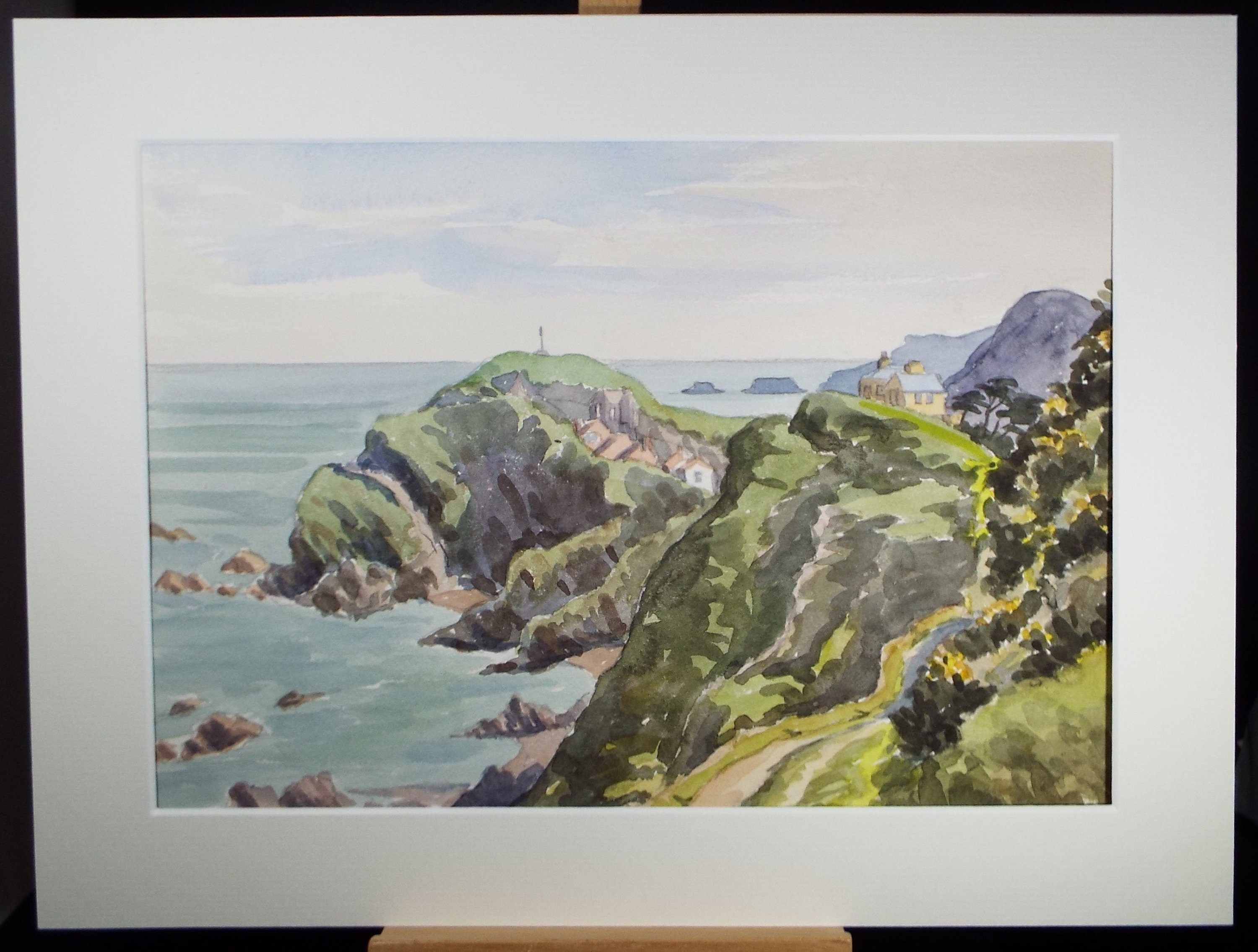オリジナル水彩画、「海岸の崖」、ジョージ・ゴッドフリー（20 世紀
