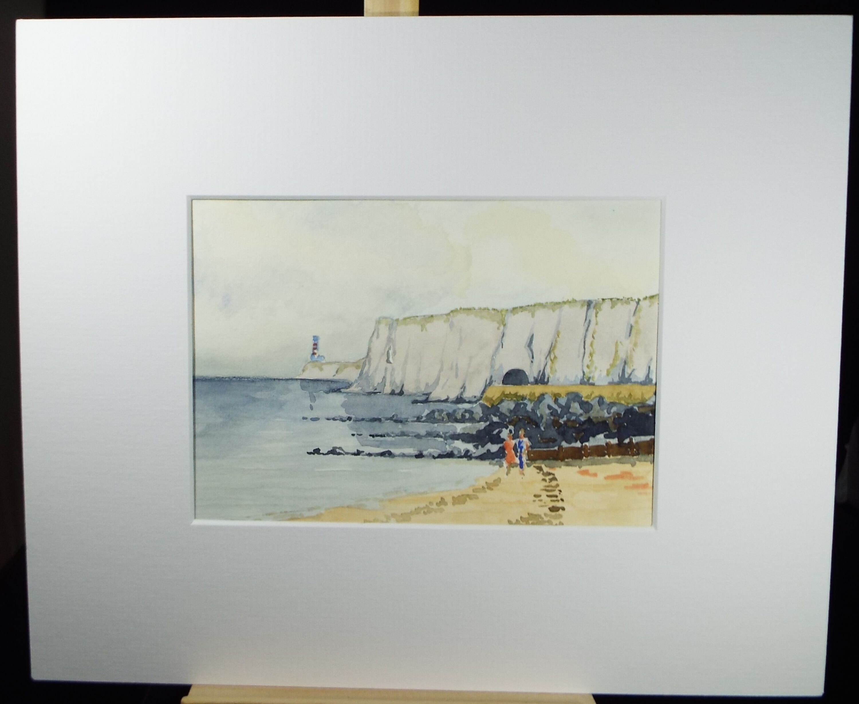 絵画 Cool Waters Original Watercolour, 'white Cliffs With Distant Light House