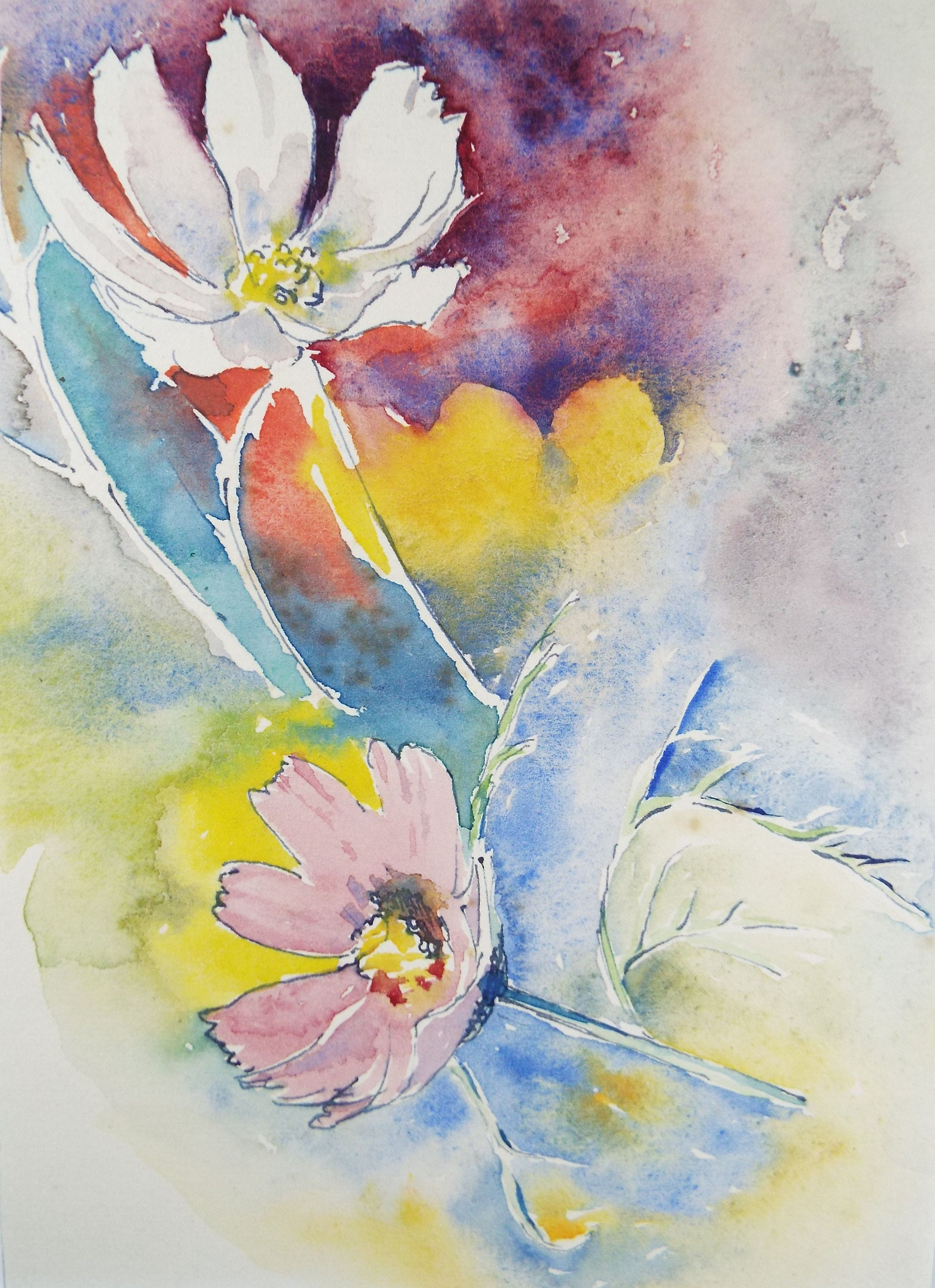 Original Gouche Watercolor Painting Wildflower Season Transition Study
