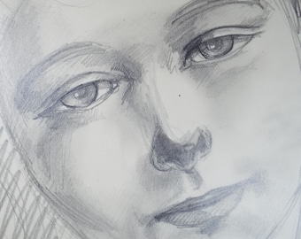 Original Pencil Drawing  'Portrait of Girl', c1980s,  Artist Unknown