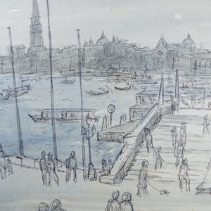 Original Ink & Watercolour drawing, &#39;Venetian Lagoon with Figures&#39;, Muriel Archer (1911-2011)