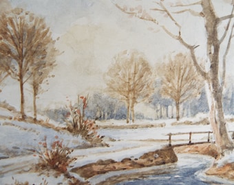 Original Watercolour, &#39;A Winter Landscape&#39; Mid  20th Century, T.R. Ellingham