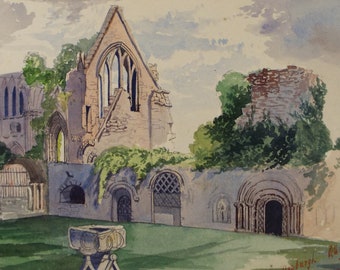 Original Watercolour on Paper,'Dryburgh Abbey, circa 1880, Artist Unknown