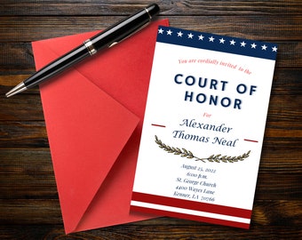 Customizable and Printable Horizontal Pro Court of Honor Invitation for Individual or Group
