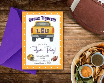 Customizable Digital Polka Dot LSU Football Tailgate Party Invitations