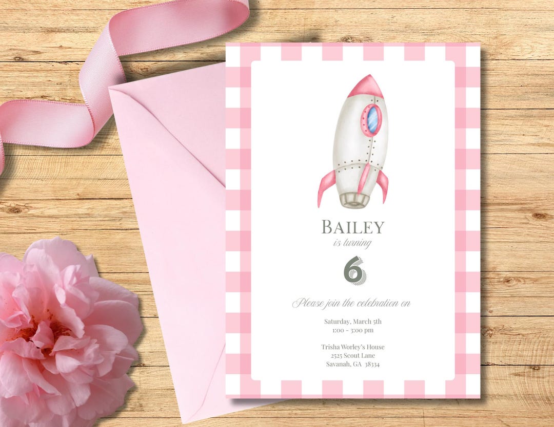 Customizable Rocket Invitation for Girls - Etsy