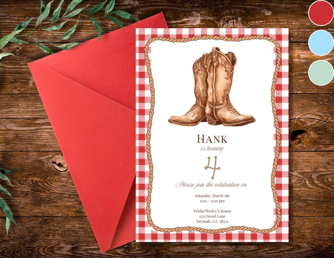 Customizable Cowboy Boots Birthday Invitation - Etsy