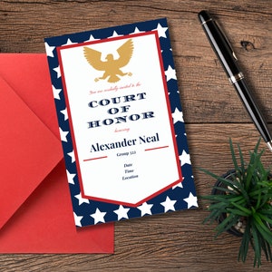 Aanpasbare en afdrukbare Blue Star Court of Honor &#39;groepsuitnodiging&#39;
