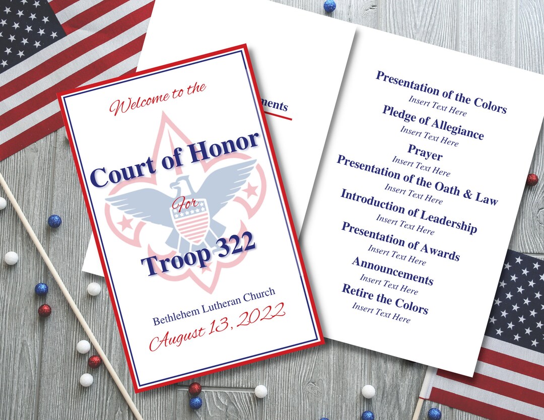 Customizable and Printable Digital Download Court of Honor Program for