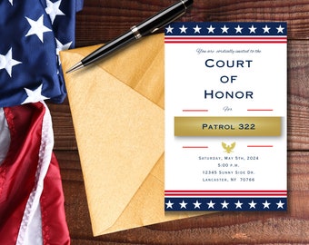 Customizable and Printable Gold Plate Court of Honor "Group" Invitation