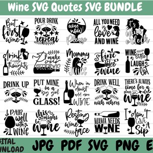 Wine SVG Quotes Bundle | 20 quotes | Wine Lovers | Drink Quotes SVG | Trendy Designs | Instant Download | Gift Idea