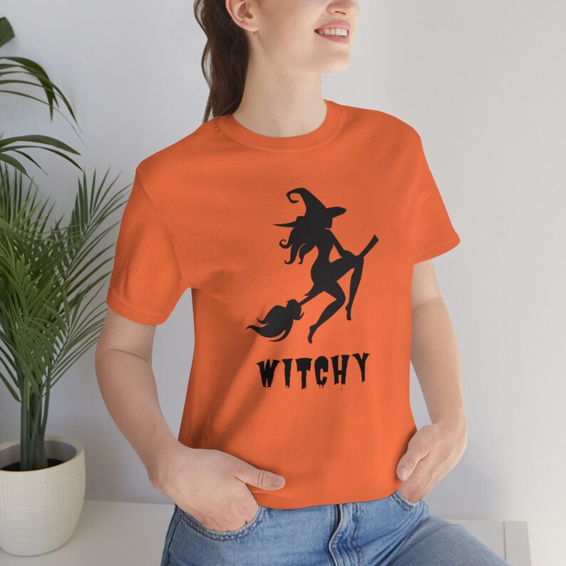 Witchy T Shirt | Halloween Shirt | Witch Riding Broom Shirt | Sexy Witch Shirt | Halloween Graphic Tee | Spooky Shirt | Halloween Gift image 2