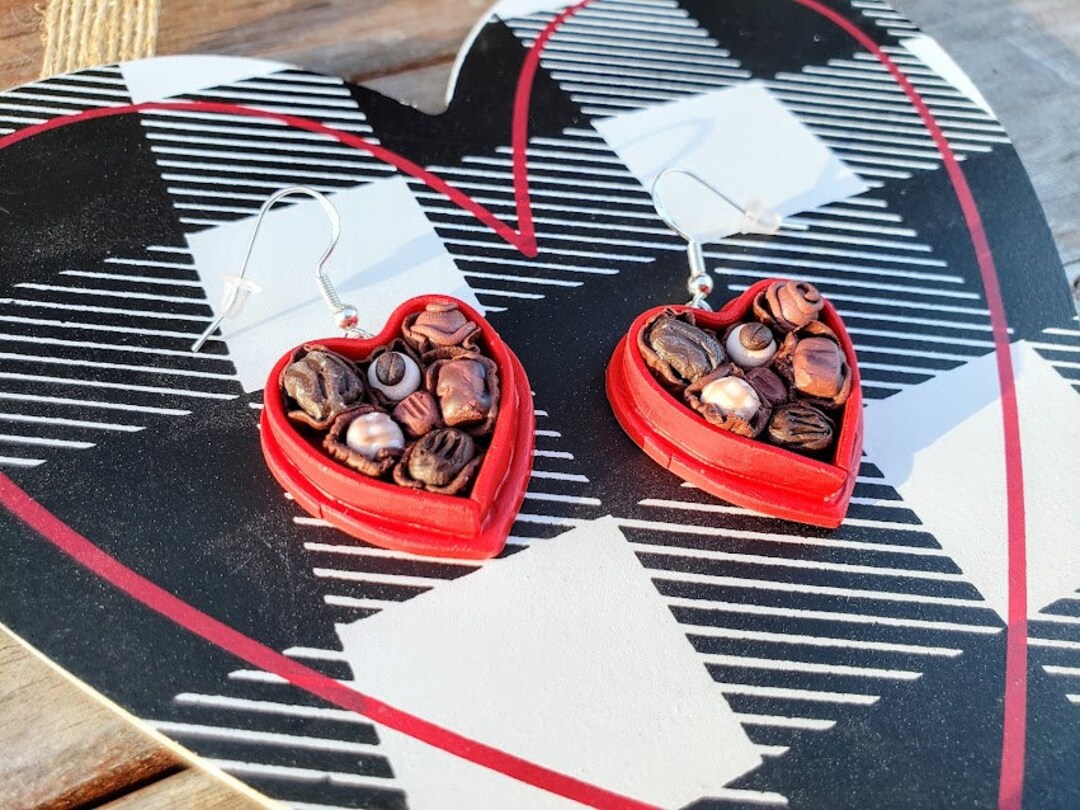 Heart-shaped Box of Chocolate Earrings - Etsy