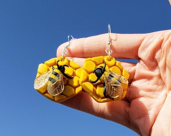 Honeycomb Honeybee Earrings