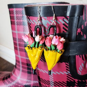 Spring Umbrellas Full of Tulips Earrings