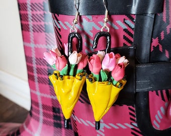 Spring Umbrellas Full of Tulips Earrings