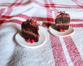 Chocolate Cake with Raspberries Earrings