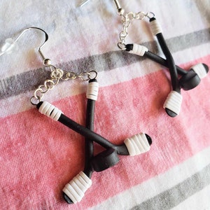 Customizable Team Color Hockey Sticks and Puck Earrings