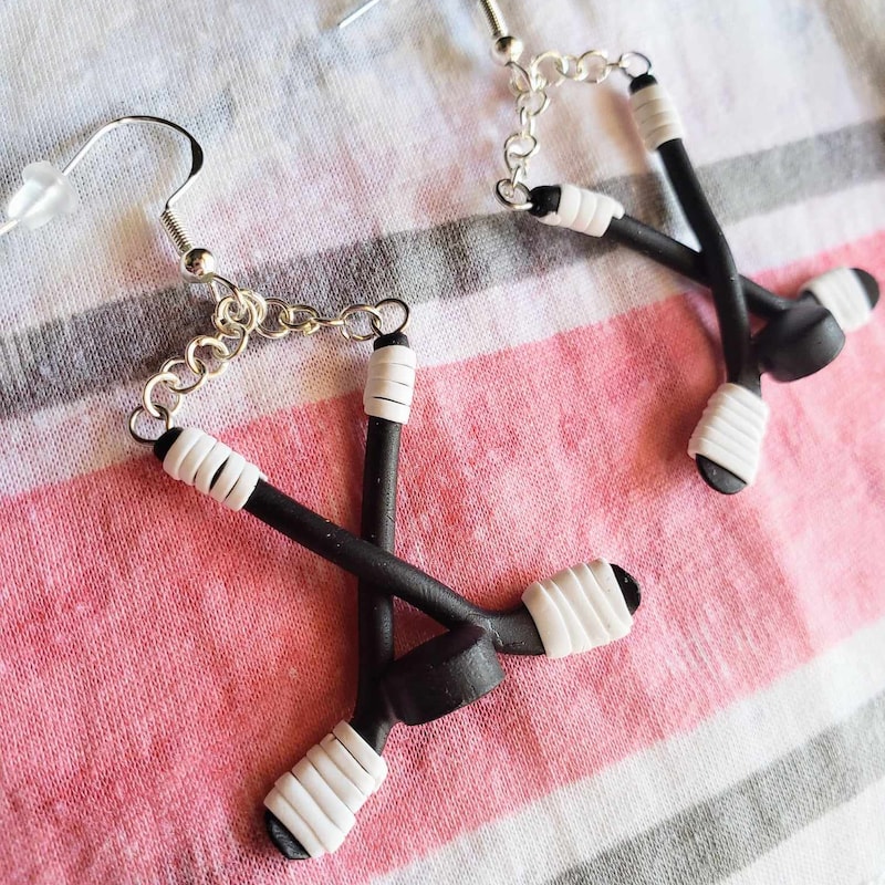 Customizable Team Color Hockey Sticks and Puck Earrings