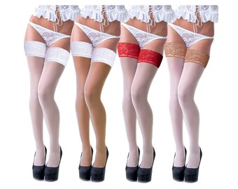 Bridal Hold Ups White Sheer Wedding Stockings 20 denier