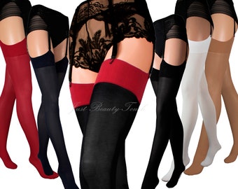 Stockings 40 Denier Microfiber Plain Top Fashionable Colors Size S - 4XL New