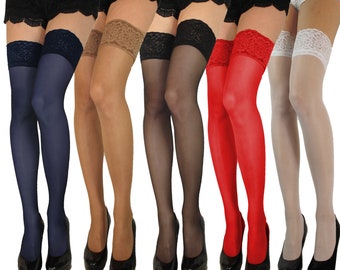 Sheer Hold ups size S - XXL Lace Top 20 Denier New Various Colours