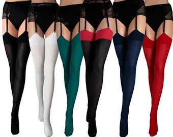 Opaque Stockings 60 Denier Plain Top, 10 Fashionable Colours, Size S - 4XL