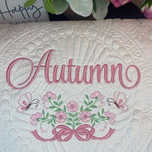 Pink Flowers Butterfly and Bow Personalized Heirloom Quilt, Name Blanket, Baby Shower Idea Girl, Newborn New Baby Gift, Nursery Bedding