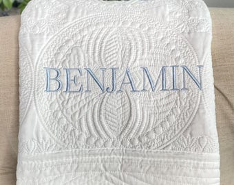 Personalized Heirloom Baby Quilt, Embroidered Name Blanket, Custom Nursery Keepsake, Baby Shower Gift